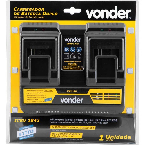 Carregador de bateria duplo 18V intercambiável carregamento rápido - ICBV 1842 110V/220V Carregador de bateria duplo 18V intercambiável carregamento rápido - ICBV 1842 110V/220V
