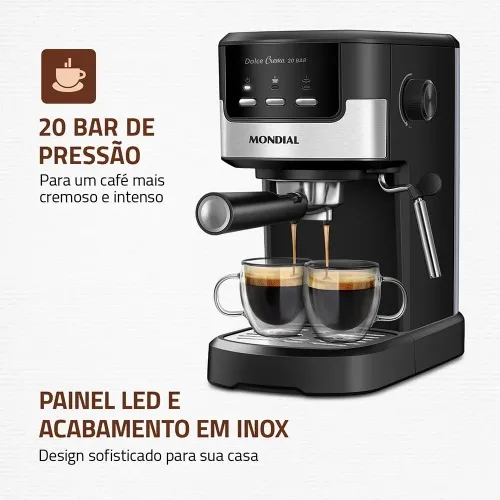 Cafeteira expresso 20 Bar preto e prata - Dolce Crema C-20-EC  220V