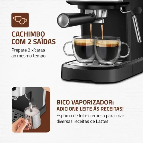 Cafeteira expresso 20 Bar preto e prata - Dolce Crema C-20-EC  220V