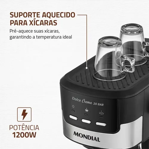 Cafeteira expresso 20 Bar preto e prata - Dolce Crema C-20-EC  220V