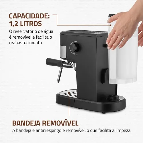 Cafeteira expresso 20 Bar preto e prata - Dolce Crema C-20-EC  220V