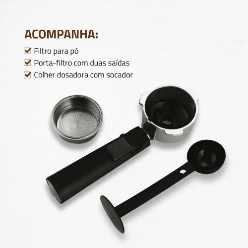 Cafeteira expresso 20 Bar preto e prata - Dolce Crema C-20-EC  220V
