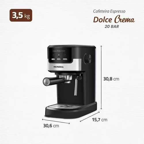 Cafeteira expresso 20 Bar preto e prata - Dolce Crema C-20-EC  220V
