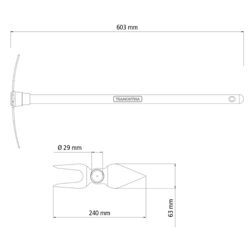 Sacho coração duas pontas com cabo de madeira 60 cm Sacho coração duas pontas com cabo de madeira 60 cm