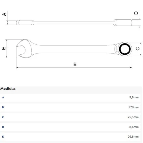 Chave combinada com catraca 13 mm aço cromo vanádio