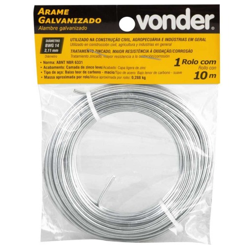 Arame galvanizado BWG14 2,11 mm rolo com 10 metros 