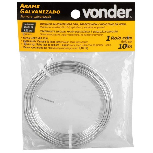 Arame galvanizado BWG16 1,65 mm rolo com 10 metros