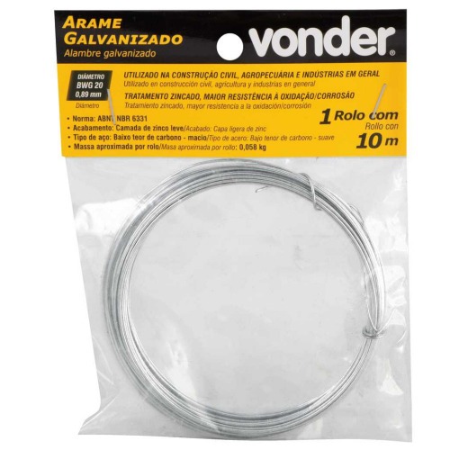 Arame galvanizado BWG20 0,89 mm rolo com 10 metros Arame galvanizado BWG20 0,89 mm rolo com 10 metros
