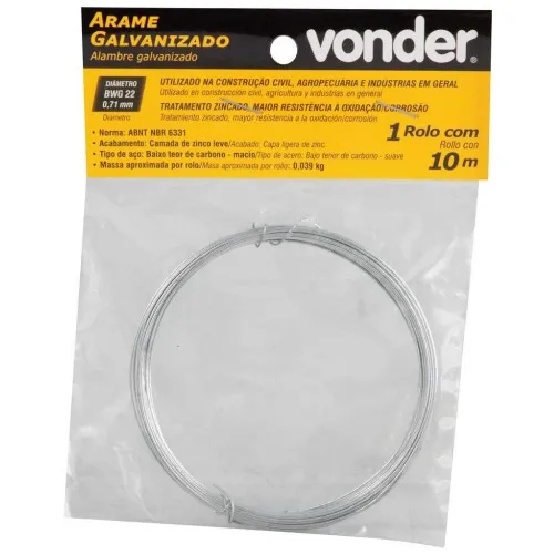 Arame galvanizado BWG22 0,71 mm rolo com 10 metros 