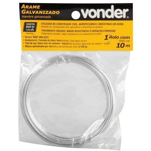 Arame galvanizado BWG18 1,24 mm rolo com 10 metros Arame galvanizado BWG18 1,24 mm rolo com 10 metros