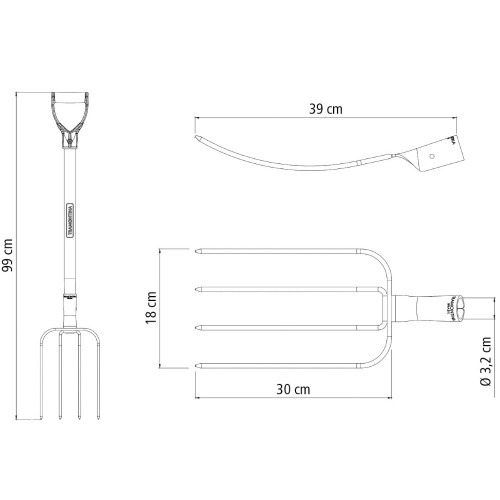 Forcado reto de arame 4 dentes em a�o com cabo de madeira 71 cm