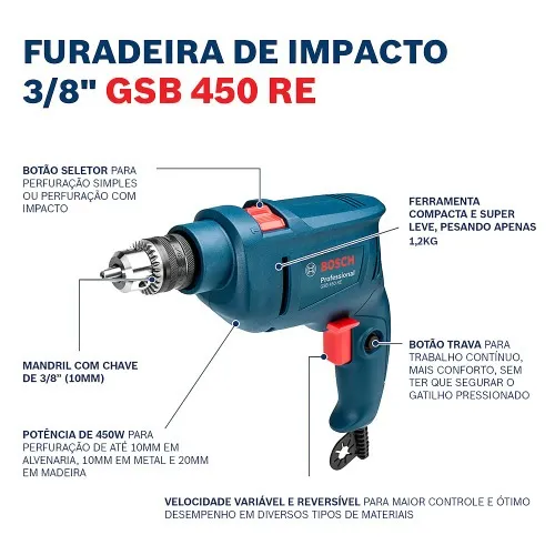 Furadeira de impacto 3/8