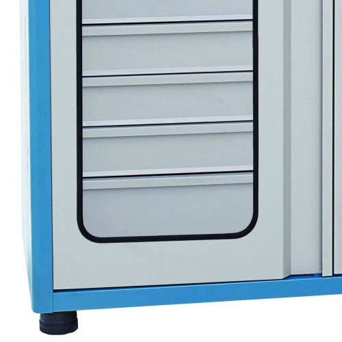 Armário para ferramentas com 3 prateleiras 5 gavetas e portas de vidro - AM-14 Armário para ferramentas com 3 prateleiras 5 gavetas e portas de vidro - AM-14