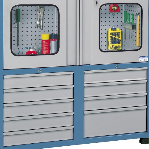 Armário para ferramentas com 3 prateleiras 9 gavetas e portas de vidro - AM-69 Armário para ferramentas com 3 prateleiras 9 gavetas e portas de vidro - AM-69