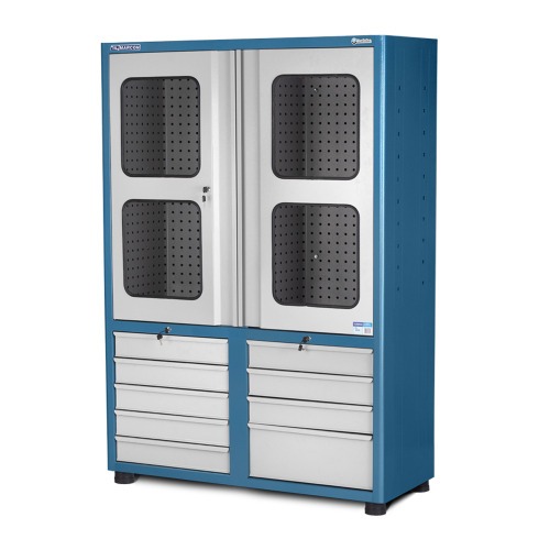 Armário para ferramentas com 3 prateleiras 9 gavetas e portas de vidro - AM-69 Armário para ferramentas com 3 prateleiras 9 gavetas e portas de vidro - AM-69