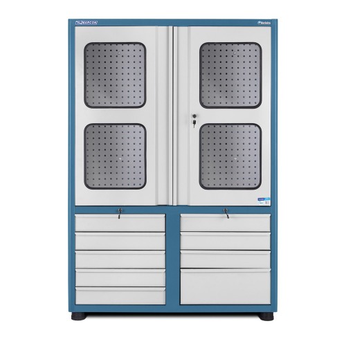 Armário para ferramentas com 3 prateleiras 9 gavetas e portas de vidro - AM-69 Armário para ferramentas com 3 prateleiras 9 gavetas e portas de vidro - AM-69