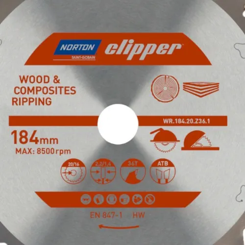 Disco de serra para madeira 184 x 20 mm 36 dentes - Clipper - Norton