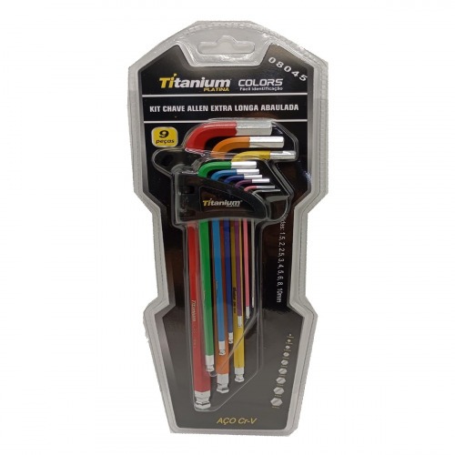 Jogo de chave allen abaulada longa 1,5 a 10 mm 9 pe�as Colors - 08045