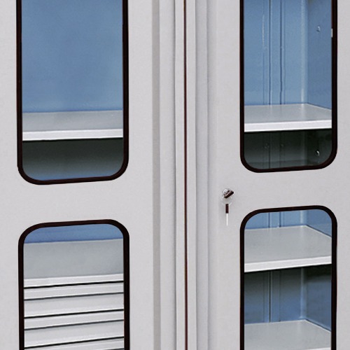 Armário compacto com 2 prateleiras reguláveis e 3 gavetas porta de vidro Armário compacto com 2 prateleiras reguláveis e 3 gavetas porta de vidro