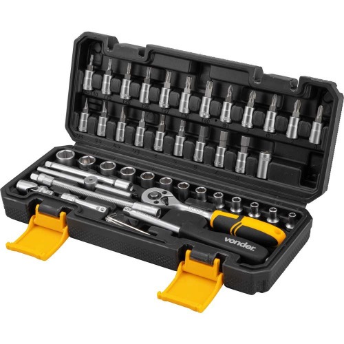 Jogo de soquete sextavado e ponteira 4 mm a 14 mm encaixe 1/4