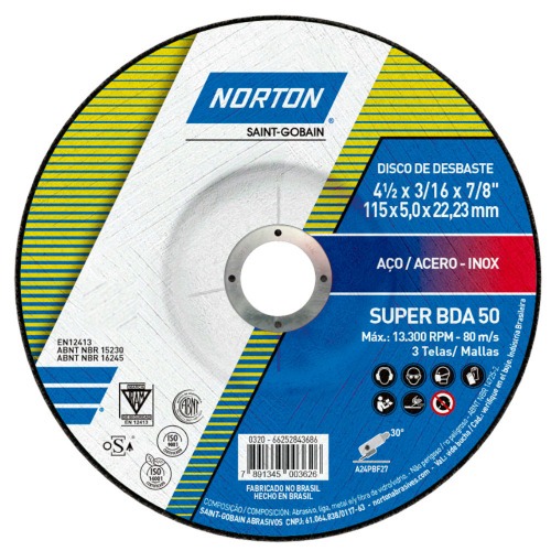 Disco de desbaste para metal 4.1/2 x 3/16 x 7/8 Disco de desbaste para metal 4.1/2 x 3/16 x 7/8