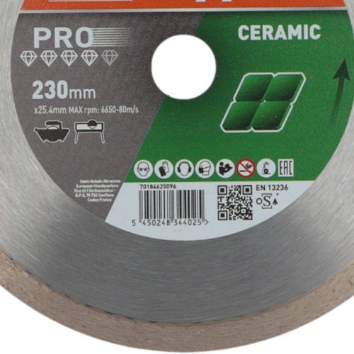 Disco diamantado liso 230 mm para porcelanato - PRO Ceramic