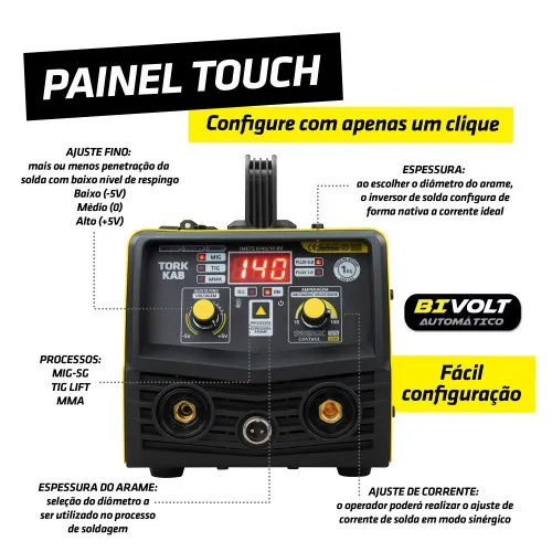 Combo Inversora de solda Mig sem gás Multiprocesso 140A KAB 140 Trisolda + Máscara e Acessórios   110V/220V