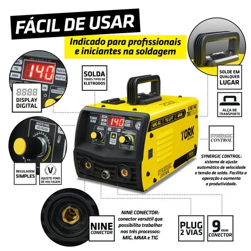 Combo Inversora de solda Mig sem gás Multiprocesso 140A KAB 140 Trisolda + Máscara e Acessórios   110V/220V