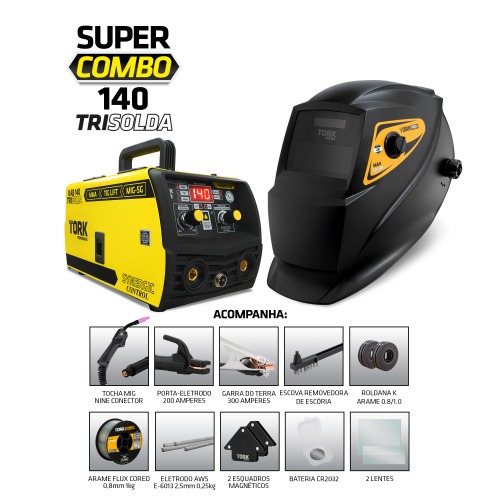 Combo Inversora de solda Mig sem gs Multiprocesso 140A KAB 140 Trisolda + Mscara e Acessrios  220V