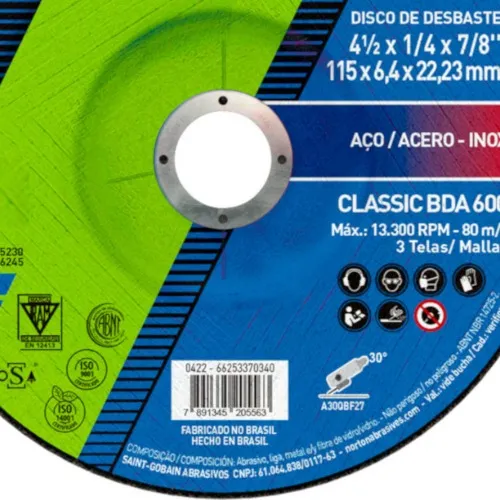 Disco de desbaste para aço 4.1/2 x 1/4 x 7/8