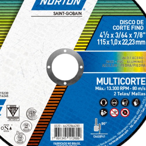 Disco de corte para multi materiais 4.1/2 x 3.64 x 7/8 Disco de corte para multi materiais 4.1/2 x 3.64 x 7/8