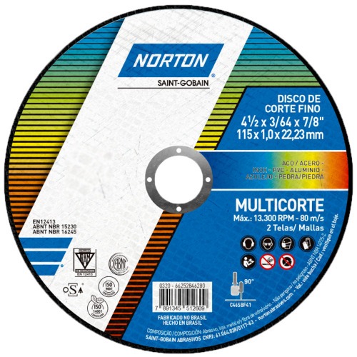 Disco de corte para multi materiais 4.1/2 x 3.64 x 7/8 Disco de corte para multi materiais 4.1/2 x 3.64 x 7/8