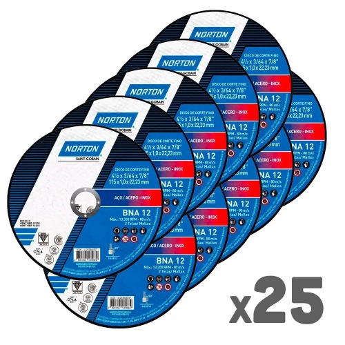 Kit 25 Discos de corte para metal e inox 4.1/2 x 3/64 x 7/8