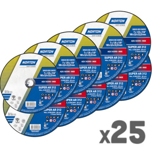 Kit 25 Discos de corte para metal 7 x 1/8 x 7/8 Kit 25 Discos de corte para metal 7 x 1/8 x 7/8