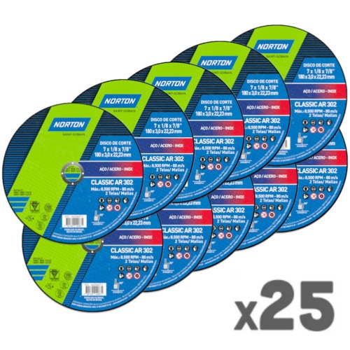 Kit 25 Discos de corte para metal 7 x 1/8 x 7/8 Kit 25 Discos de corte para metal 7 x 1/8 x 7/8