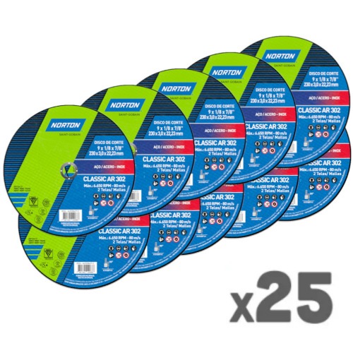 Kit 25 Discos de corte para metal 9 x 1/8 x 7/8