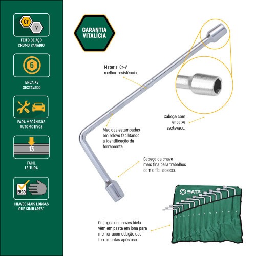 Chave biela Sextavada 15 mm aço cromo vanádio - ST47518L Chave biela Sextavada 15 mm aço cromo vanádio - ST47518L