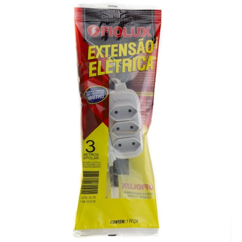 Extensão elétrica 3 metros 3 tomadas 2 x 0,75 mm 10A bipolar Extensão elétrica 3 metros 3 tomadas 2 x 0,75 mm 10A bipolar