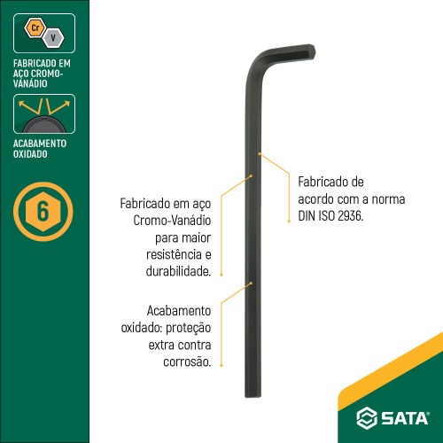 Chave allen hexagonal longa 8 mm aço cromo vanádio - ST84506L Chave allen hexagonal longa 8 mm aço cromo vanádio - ST84506L