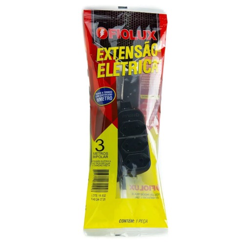 Extensão elétrica 10 metros 3 tomadas 2 x 0,75 mm 10A bipolar Extensão elétrica 10 metros 3 tomadas 2 x 0,75 mm 10A bipolar