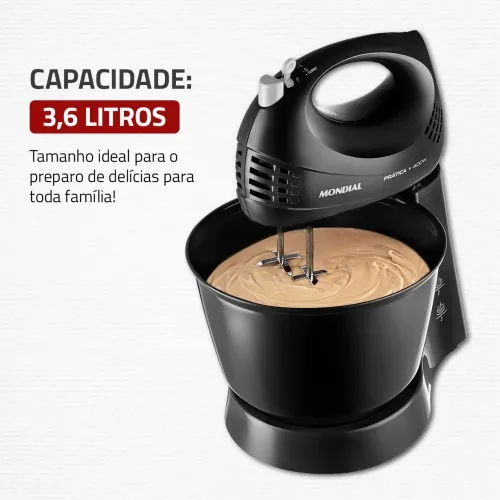Batedeira 400 watts 3 velocidades preta Prática - B-44-B  220V