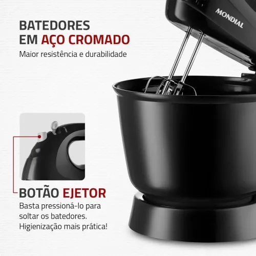 Batedeira 400 watts 3 velocidades preta Prática - B-44-B  220V