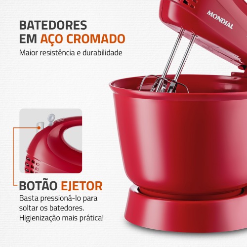 Batedeira 400 watts 3 velocidades vermelha Pr�tica - B-44-R  110V