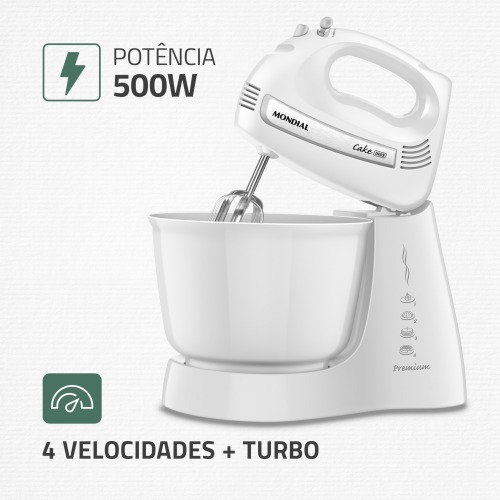 Batedeira 500 watts 4 velocidades branca Cake - B-50-W  110V Batedeira 500 watts 4 velocidades branca Cake - B-50-W  110V