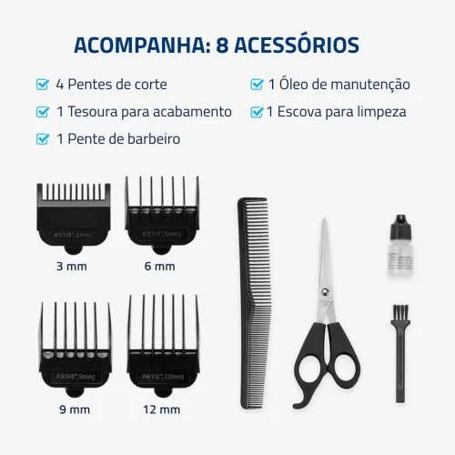 Máquina de cortar cabelo com 4 pentes e acessórios Hair Stylo - CR-02  110V