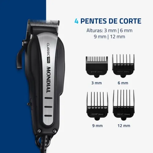 Máquina de cortar cabelo com 4 pentes e acessórios Classic Pro - CR-03  110V