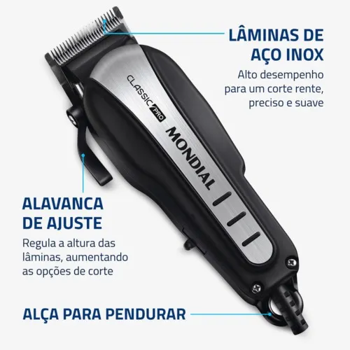 Máquina de cortar cabelo com 4 pentes e acessórios Classic Pro - CR-03  110V