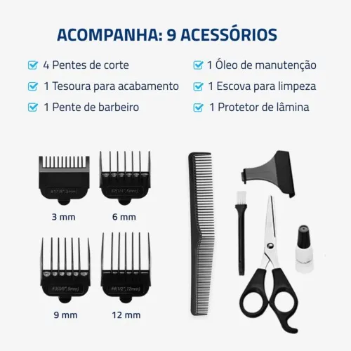 Máquina de cortar cabelo com 4 pentes e acessórios Classic Pro - CR-03  110V