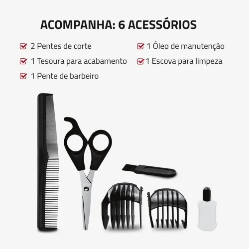 Máquina de cortar cabelo sem fio com 2 pentes Flex Clipper - CR-04  110V/220V