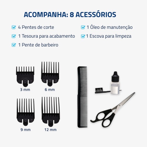 Mquina de cortar cabelo com 4 pentes e acessrios Hair Stylo - CR-07  110V